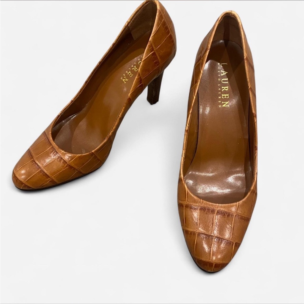 Lauren Ralph Lauren Tan Croc-Embossed Heels